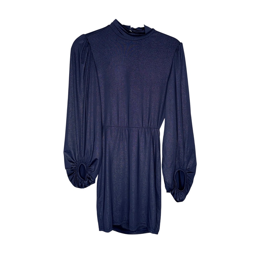Lucy In‎ The Sky Mini Dress Womens Medium Navy Blue Excellent Open Back Shimmer